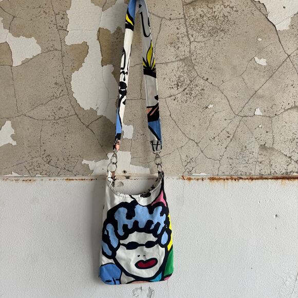 Pop Art Crossbody Bag Abstract Faces Canvas Purse Wearable Art Funky Grandmacore - Picture 3 of 7